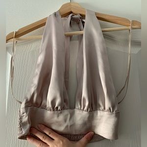 Garage Satin Plunge Halter Top